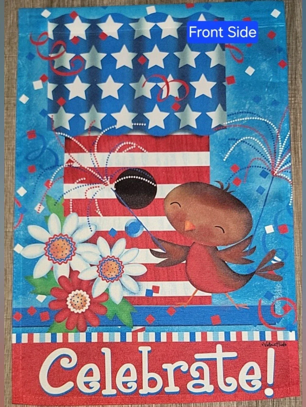 Deco Independence Day Garden Flag Multi-colored. Stars & Stripes w/Bird & More!